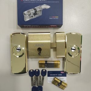 Pack Security ABUS: Cerrojo Europerfil, 2 cilindros ABUS BRAVUS MX PRO MAGNET y 2 escudos de seguridad
