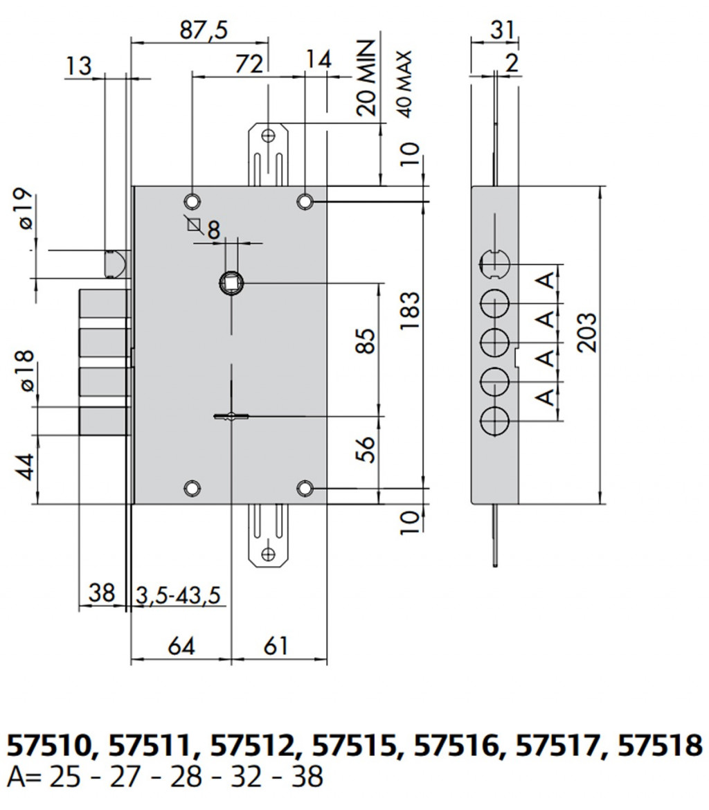 Cerradura de Gorjas CISA 57515/28 Reversible - Imagen 2
